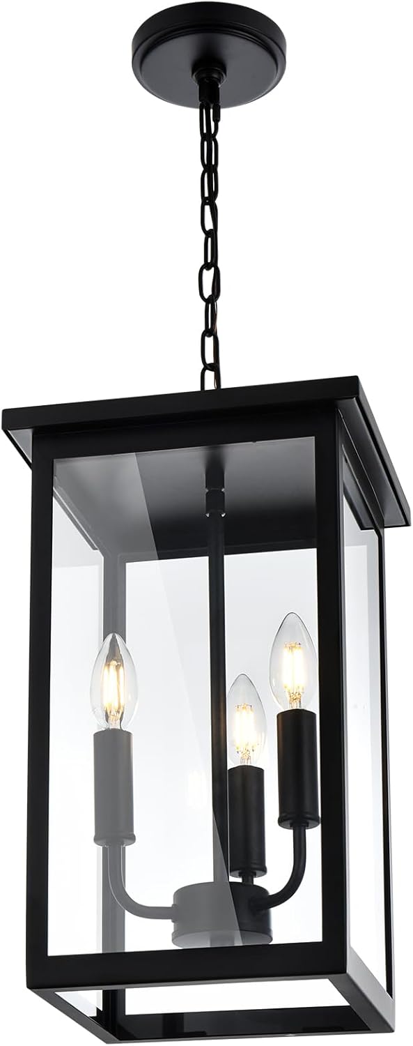 3 Lights Indoor Pendant Light Black Outdoor Chandelier Exterior Hanging Fixture Ceiling