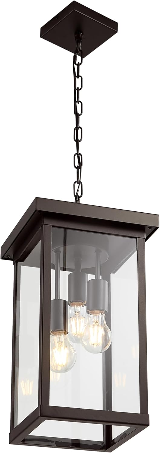 16'' Large Outdoor Pendant Light 3-Lights Oil Rubbed Bronze Outdoor Chandelier Exterior