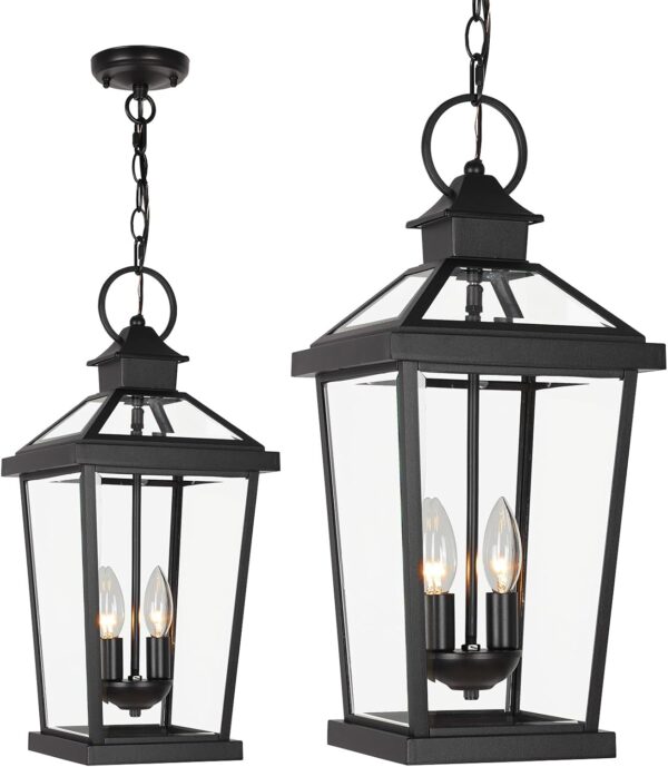 Outdoor Pendant Light Fixture 20 Inch Waterproof Black Hanging Lantern with Clear