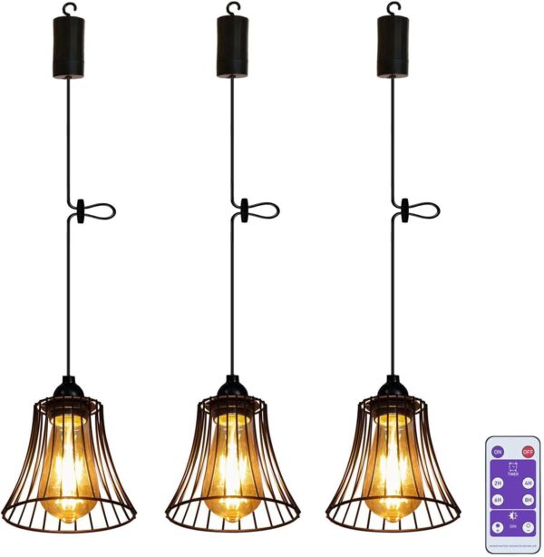 3X Outdoor Chandelier Pendant Light for Gazebo Battery Operated Boho Hanging Lamp