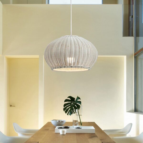 Hand-Woven Rattan Pendant Light Waterproof Outdoor Lighting Fixture