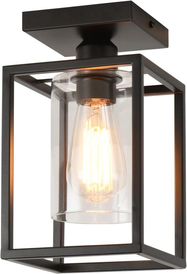 Farmhouse Pendant Light Black Metal Frame Hanging Light Fixture with Clear Glass
