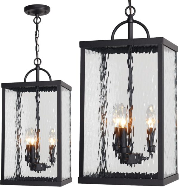 Large Outdoor Pendant Light 22" Farmhouse Hanging Lantern with Water Ripple Glass