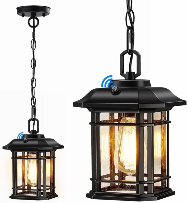 10.25'' Porch Pendant Lights - Dusk to Dawn Black Exterior Hanging Lanterns