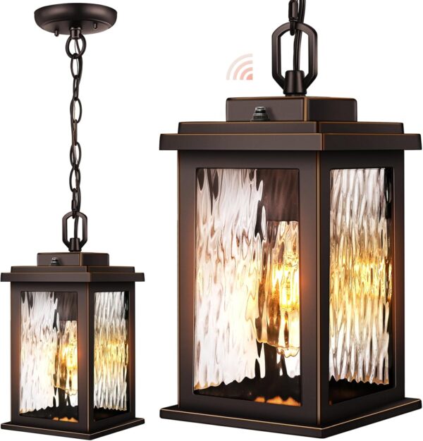 Dusk to Dawn Outdoor Pendant Lights for Porch with Water Glass