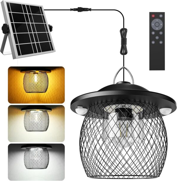 Solar Shed Pendant Light Daytime and Night Metal Net Cover Indoor&Outdoor with
