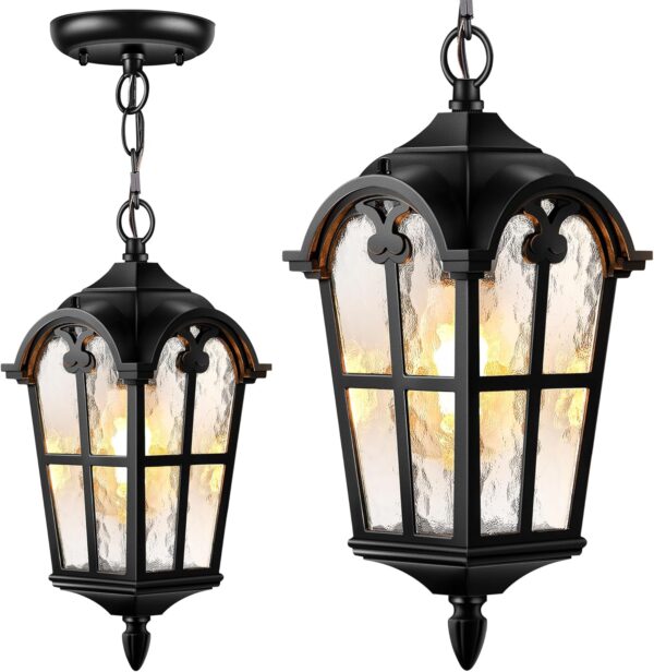 Outdoor Pendant Light Fixture Matte Black Vintage Outside Hanging Lights with Adjustable